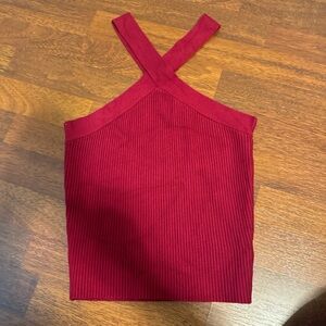 House of Harlow Women's Red Ribbed Halter Top